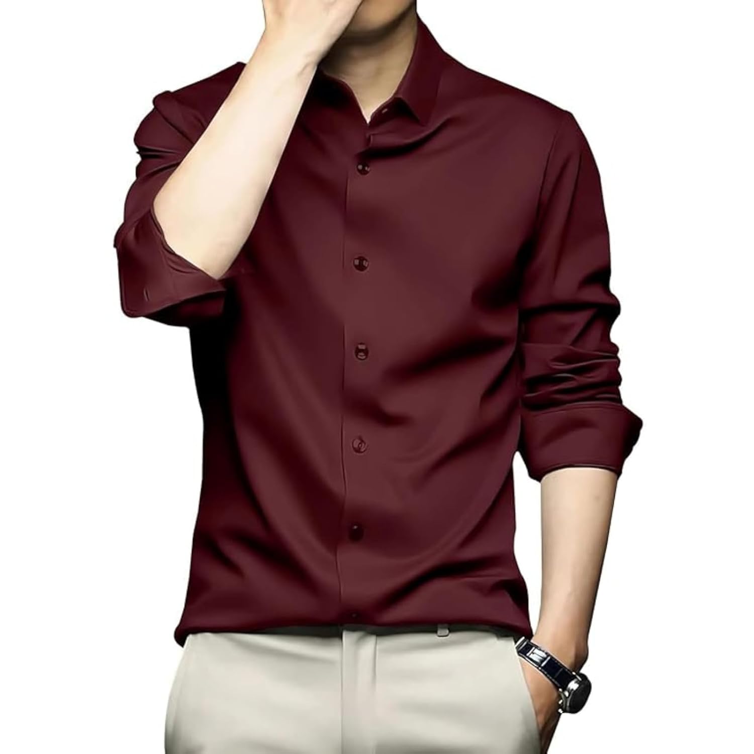 DEELMO Men’s Stylish Solid Satin Casual Shirt for Men Full Sleeves| Poly Satin Silk Shirt