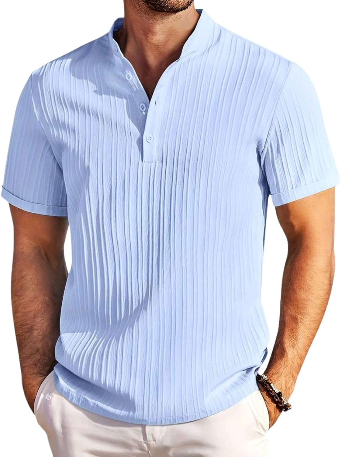 DHRUVI TRENDZ Casual Waffle Textured Half Sleeve Button Down Regular Fit Shirt for Men DHRUVI TRENDZ Casual Waffle Textured Half Sleeve Button Down Regular Fit Shirt for Men