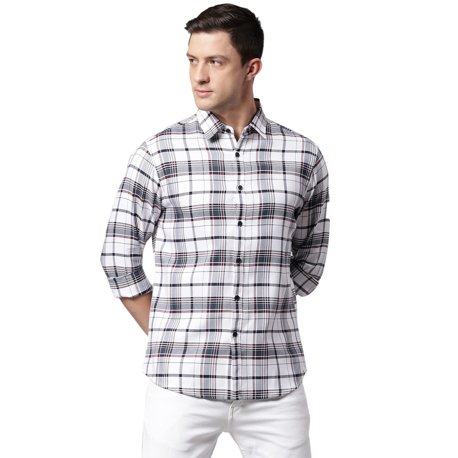 Dennis Lingo Checkered Slim Fit Casual Shirt with Spread Collar for Men
