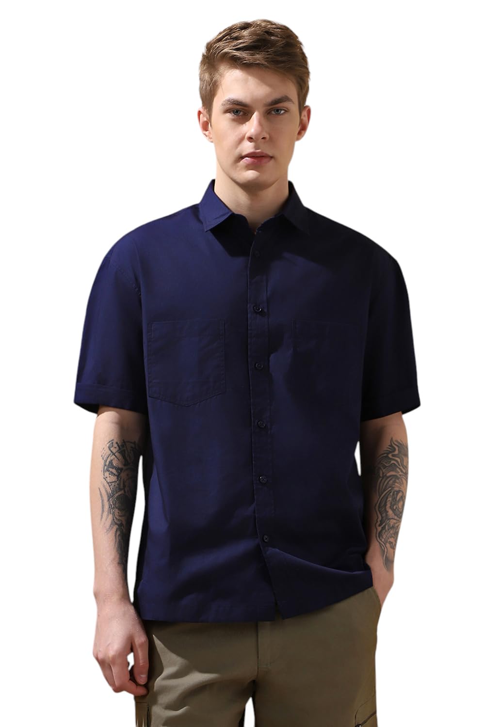 Dennis Lingo Men Beige Solid Spread Collar Half Sleeves Relaxed Fit Shirts Dennis Lingo Men Beige Solid Spread Collar Half Sleeves Relaxed Fit Shirts