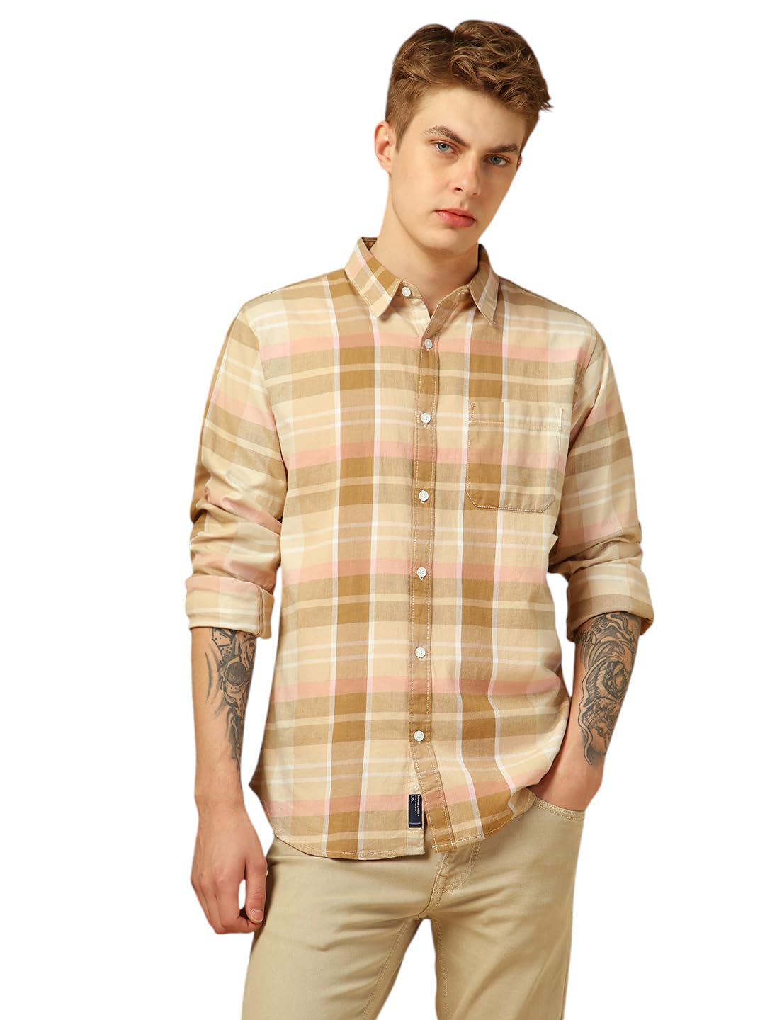 Dennis Lingo Men Regular Fit Cotton Full Sleeves Checks Casual Shirts Dennis Lingo Men Regular Fit Cotton Full Sleeves Checks Casual Shirts