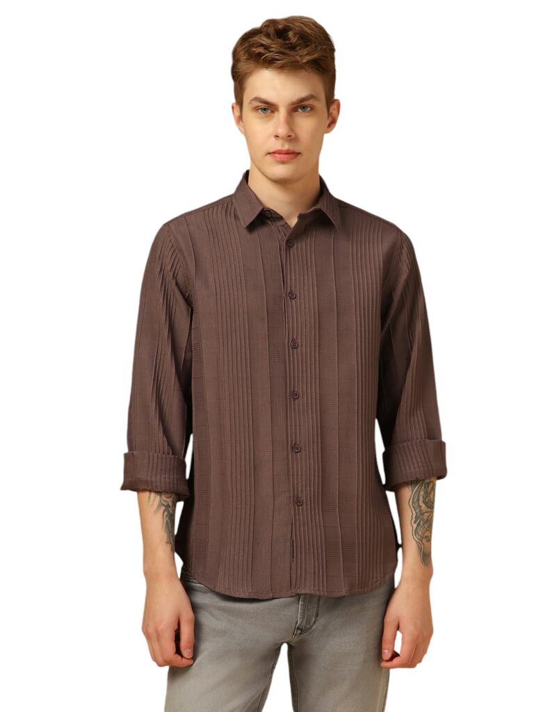 Dennis Lingo Men Relaxed Fit Polyester Full Sleeves Solid Textured Casual Shirts Dennis Lingo Men Relaxed Fit Polyester Full Sleeves Solid Textured Casual Shirts
