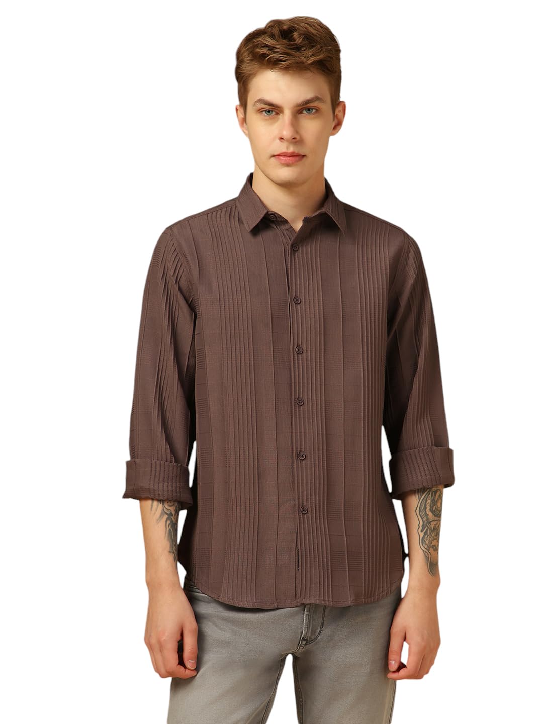 Dennis Lingo Men Relaxed Fit Polyester Full Sleeves Solid Textured Casual Shirts Dennis Lingo Men Relaxed Fit Polyester Full Sleeves Solid Textured Casual Shirts