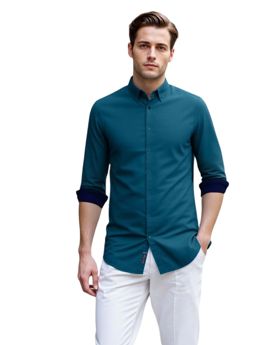 Dennis Lingo Men Solid Spread Collar Full Sleeves Regular Fit Cotton Casual Shirt