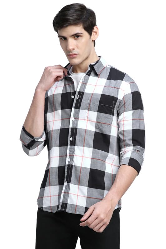 Dennis Lingo Men’s Cotton Casual Shirt,Full Sleeve Slim Fit Spread Collar