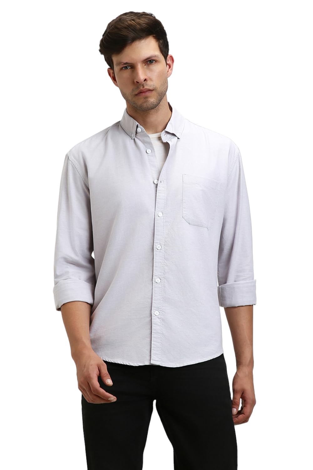 Dennis Lingo Men’s Cotton Solid Relaxed Fit Button-Down Full Sleeves Casual Shirt