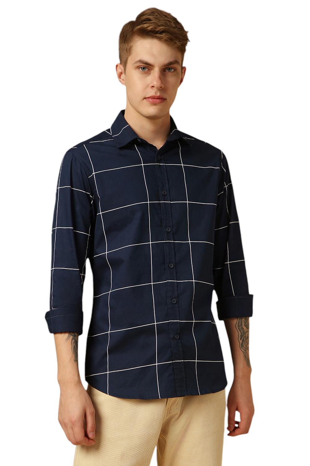 Dennis Lingo Men’s Full Sleeve Spread Collar Checkered Regular Fit Casual Shirt