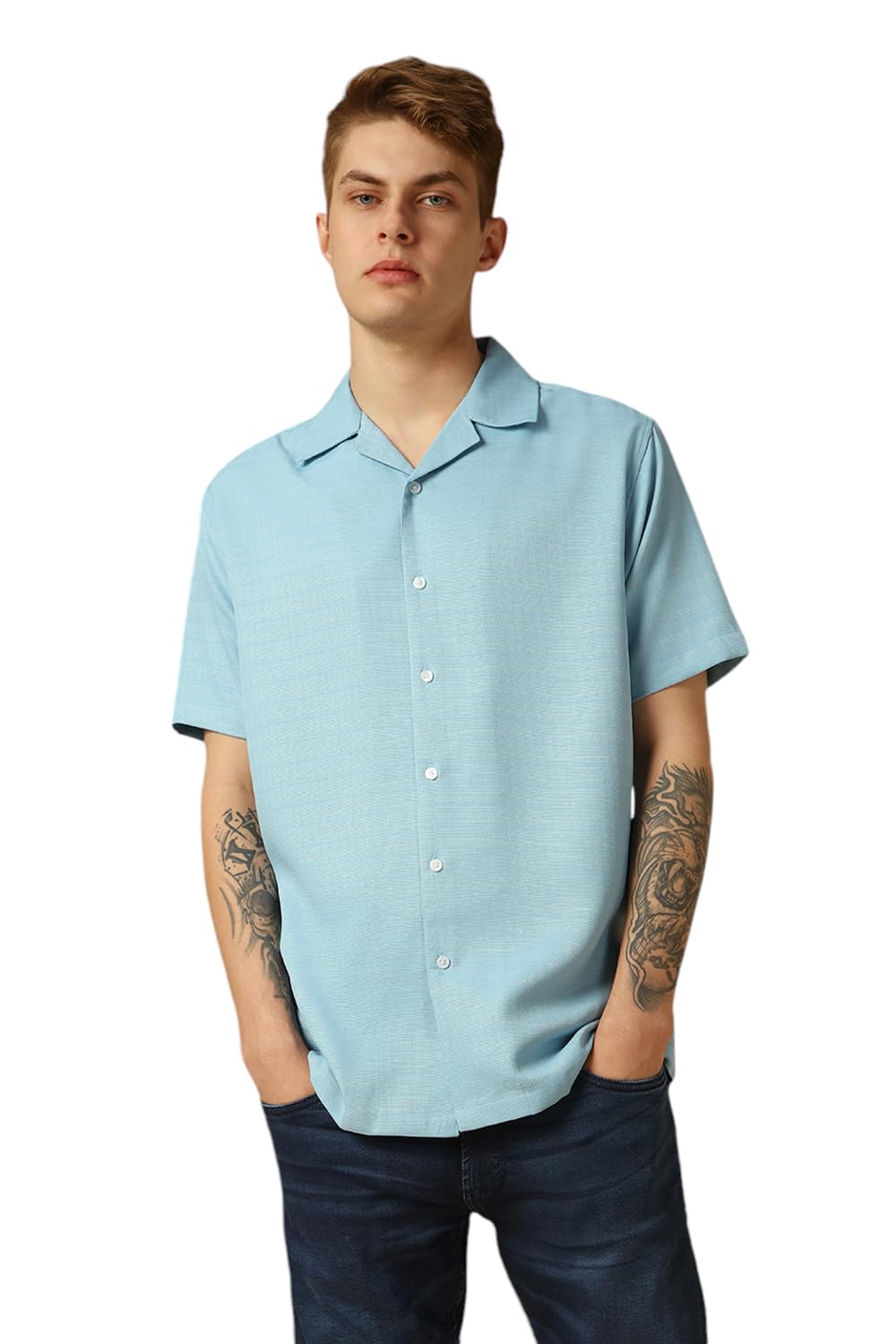 Dennis Lingo Men’s Half Sleeve Cuban Collar Solid Textured Relaxed Fit Casual Shirt Dennis Lingo Men’s Half Sleeve Cuban Collar Solid Textured Relaxed Fit Casual Shirt
