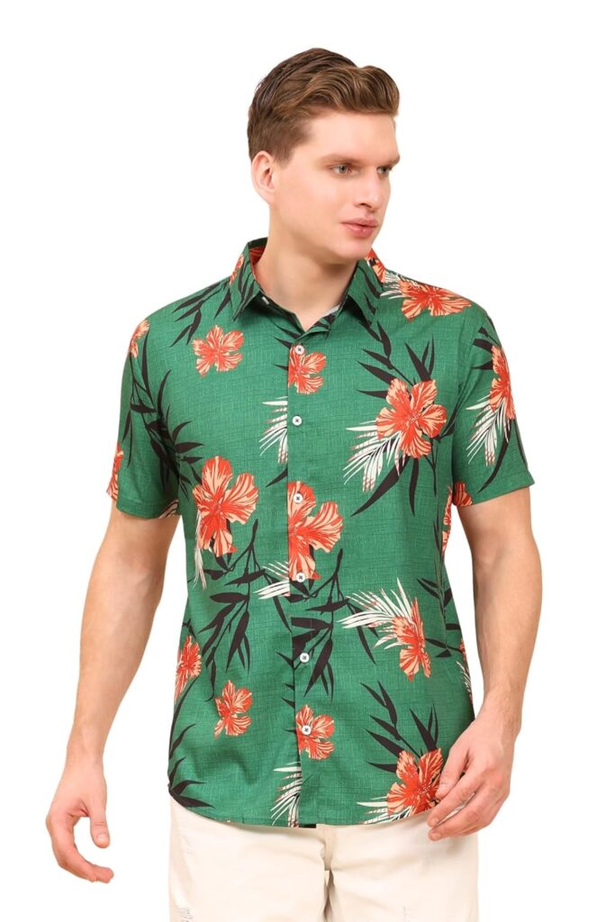 ENCIGER Men’s Hawaiian Tropical Print Shirt – Casual Summer Beach Resort Wear – Short Sleeve Button Down Floral Shirts for Men