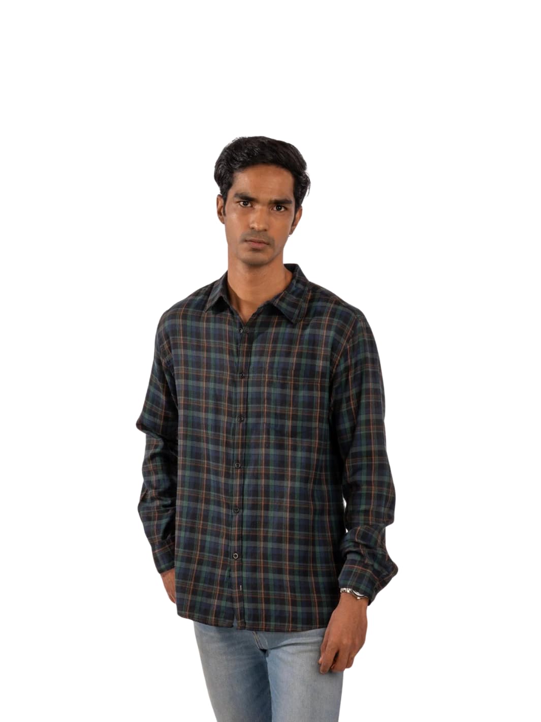 Eszett Men’s Full Sleeve Checkered Regular Fit Plaid Green Shirt