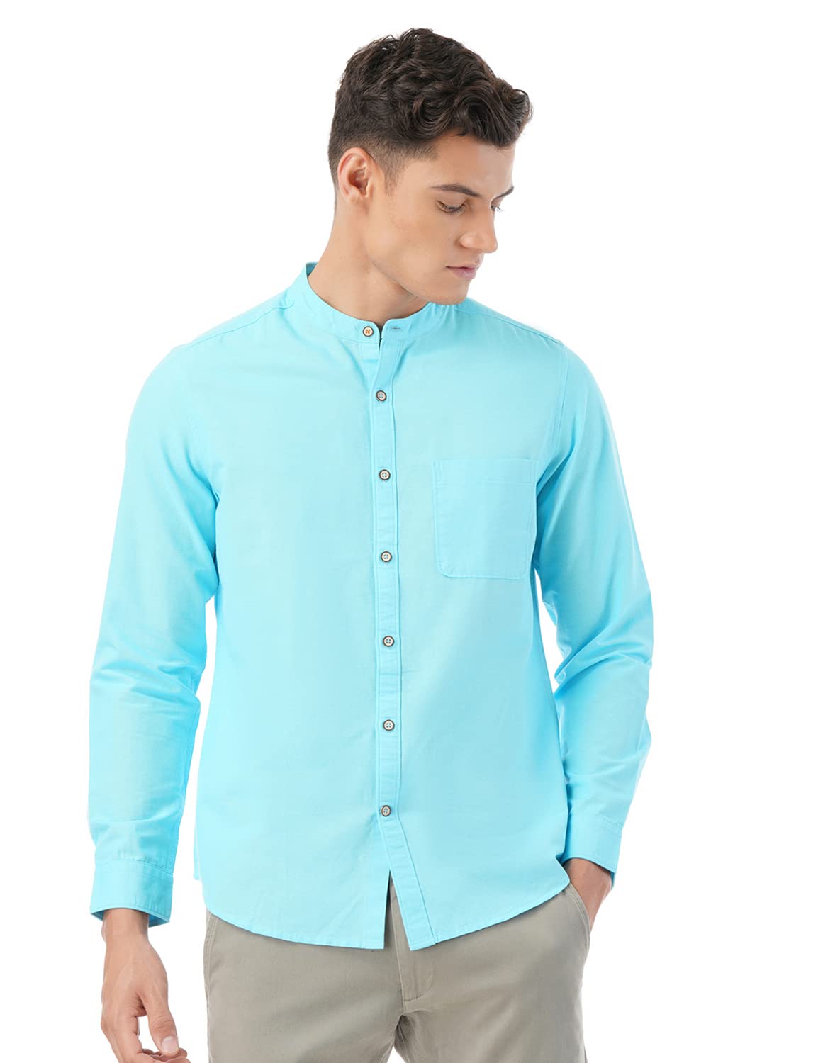 FYLTR Men’s Solid Slim Fit 100% Cotton, Linen Look Casual Shirt