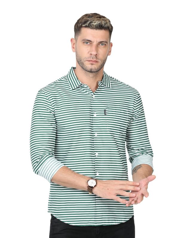 GLORYBOYZ Men’s Blue Black Stripes Shirts for Men Spread Collar Regular Fit Standard Length Full Sleeve Cotton Formal Fashion Casual Stylish Office Wear Button Down Shirts Printed