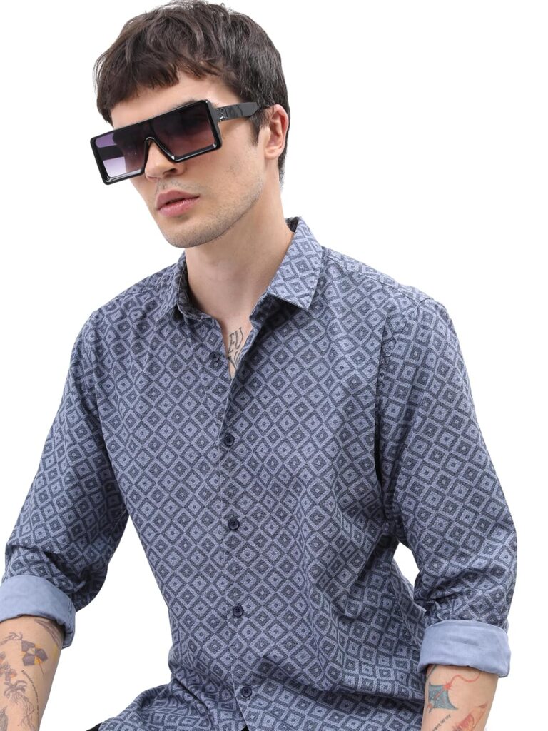 Highlander Men’s Geometric Print Full Sleeves Shirt | Bold & Stylish | A Fusion of Elegance and Modernity
