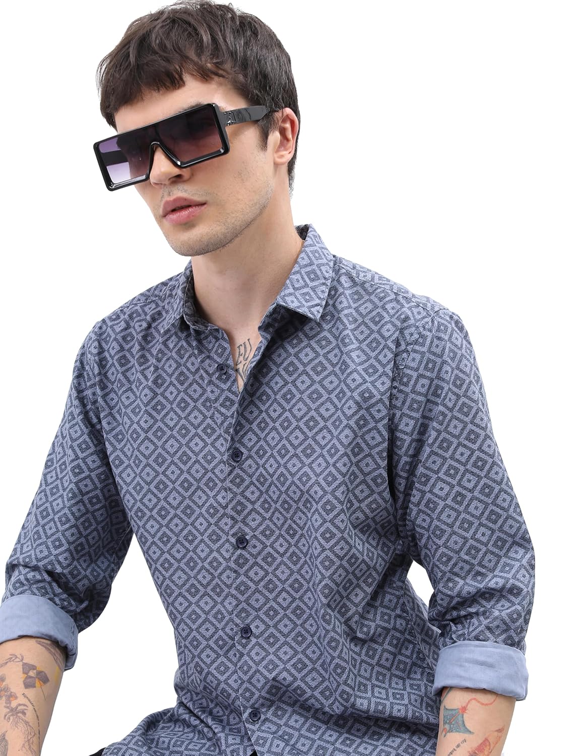 Highlander Men’s Geometric Print Full Sleeves Shirt | Bold & Stylish | A Fusion of Elegance and Modernity