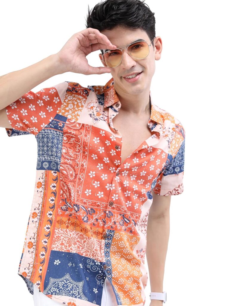 Highlander Men’s’s Floral Print Shirt | Half Sleeves | Bold & Elegant Design a Fresh & Stylish Look