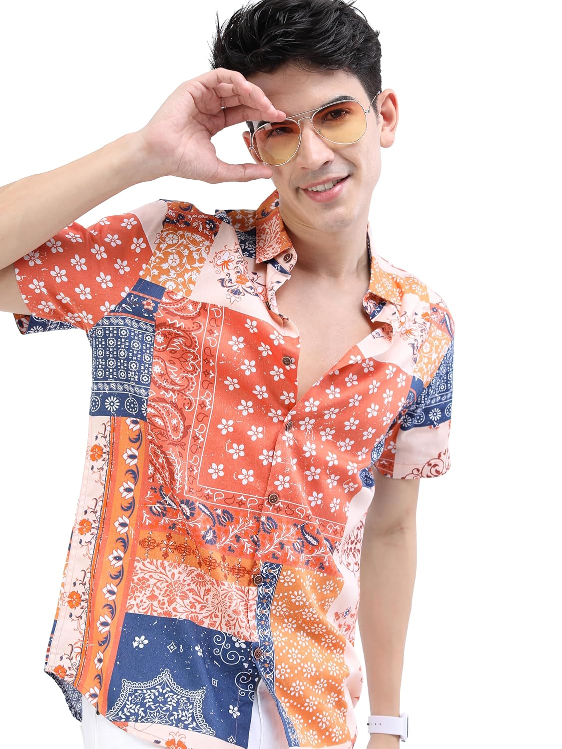 Highlander Men’s’s Floral Print Shirt | Half Sleeves | Bold & Elegant Design a Fresh & Stylish Look