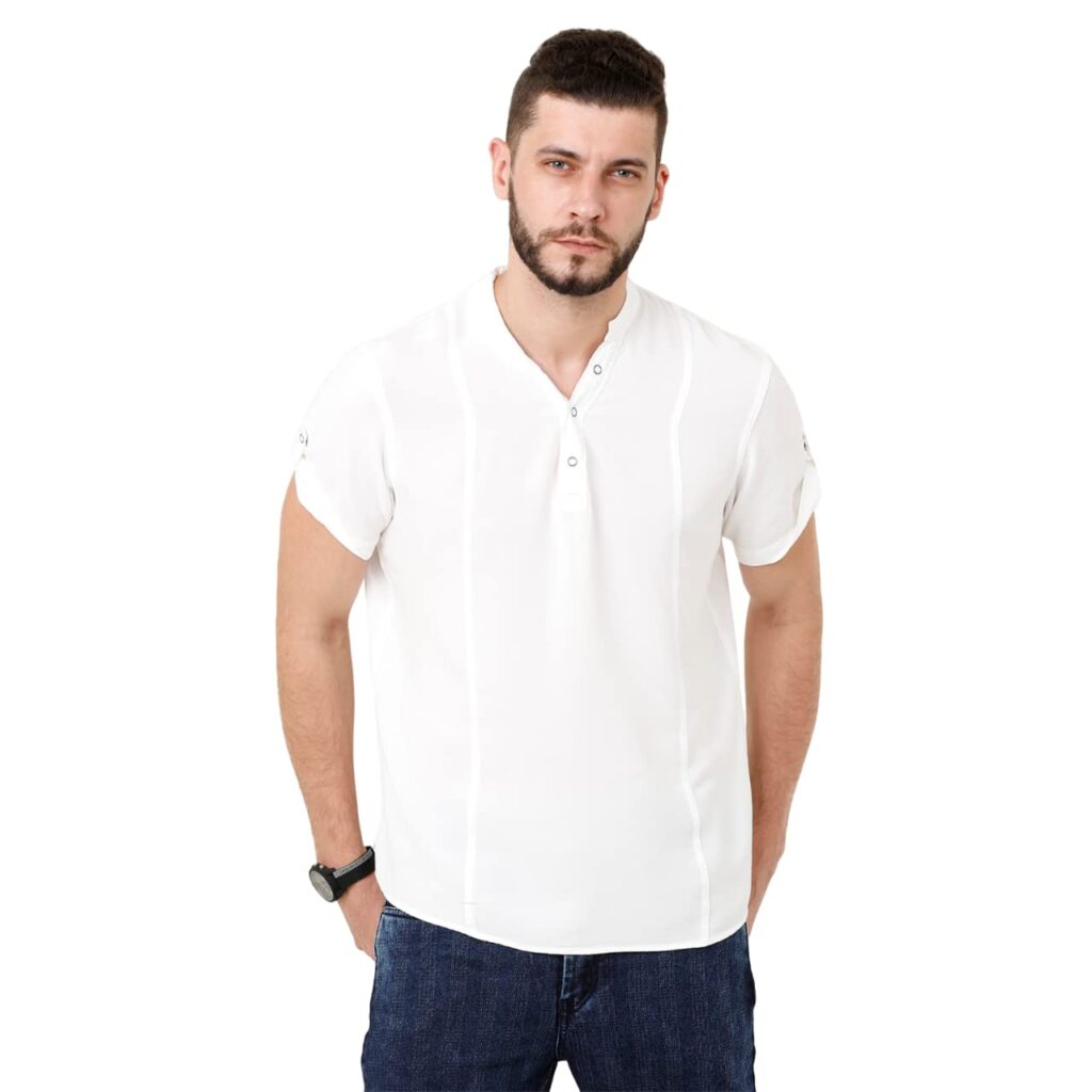 Identiti Men’s Cotton Solid Full Sleeve Slim Fit Shirt with Mandarin Collar