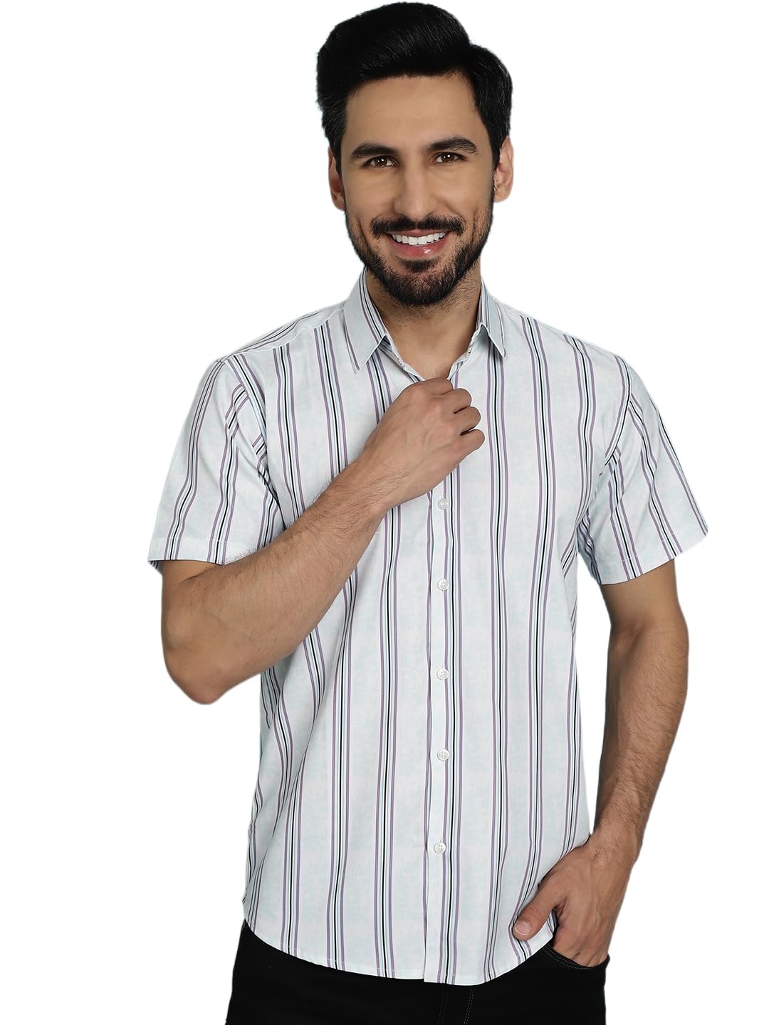 Indian Needle Vertical Striped Half Sleeves Casual Shirt for Mens.