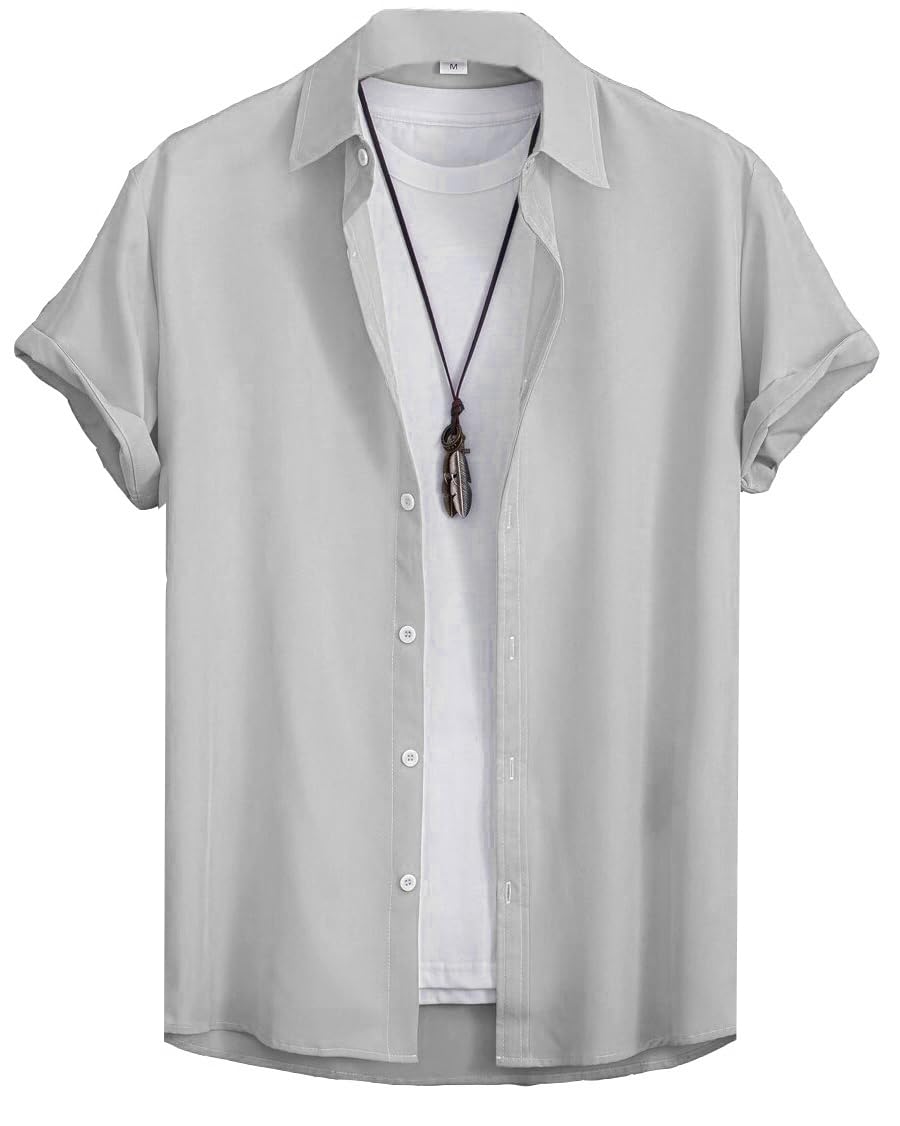 IndoPrimo Casual Regular Fit Shirt for Men || Shirt for Men || Men’s Stylish Shirt || Men’s Plain Shirt || Men’s Solid Shirt || Men’s Shirt (X-Large, Light Grey)