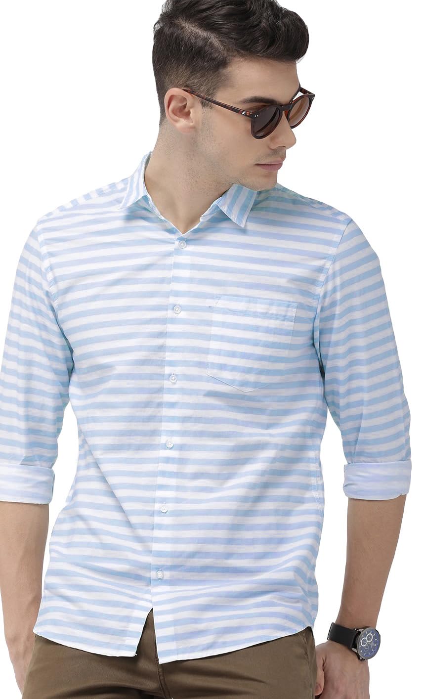 IndoPrimo Men’s Poly Cotton Shirt with Spread Collared Neck Full Sleeves Curved Hem One Pocket Regular Fit and Button Closure | Shirt for Man