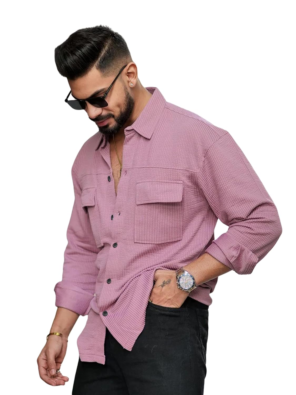 IndoPrimo Men’s Regular Fit Fancy Double Pocket Casual Shirt for Men Full Sleeves – Cargo