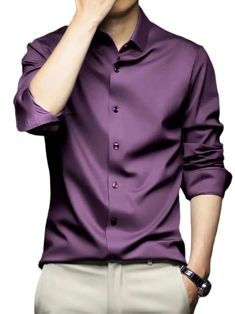 IndoPrimo Men’s Stylish Solid Satin Casual Shirt for Men Full Sleeve