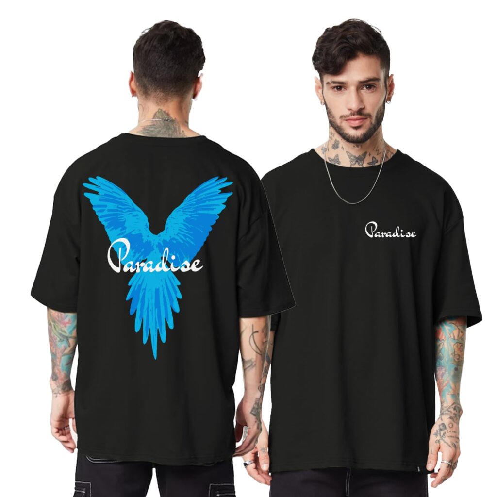 Jump Cuts || Men || Printed Paradise || Round Neck || 3/4th Sleeve || Cottonblend || Oversized || T-Shirt