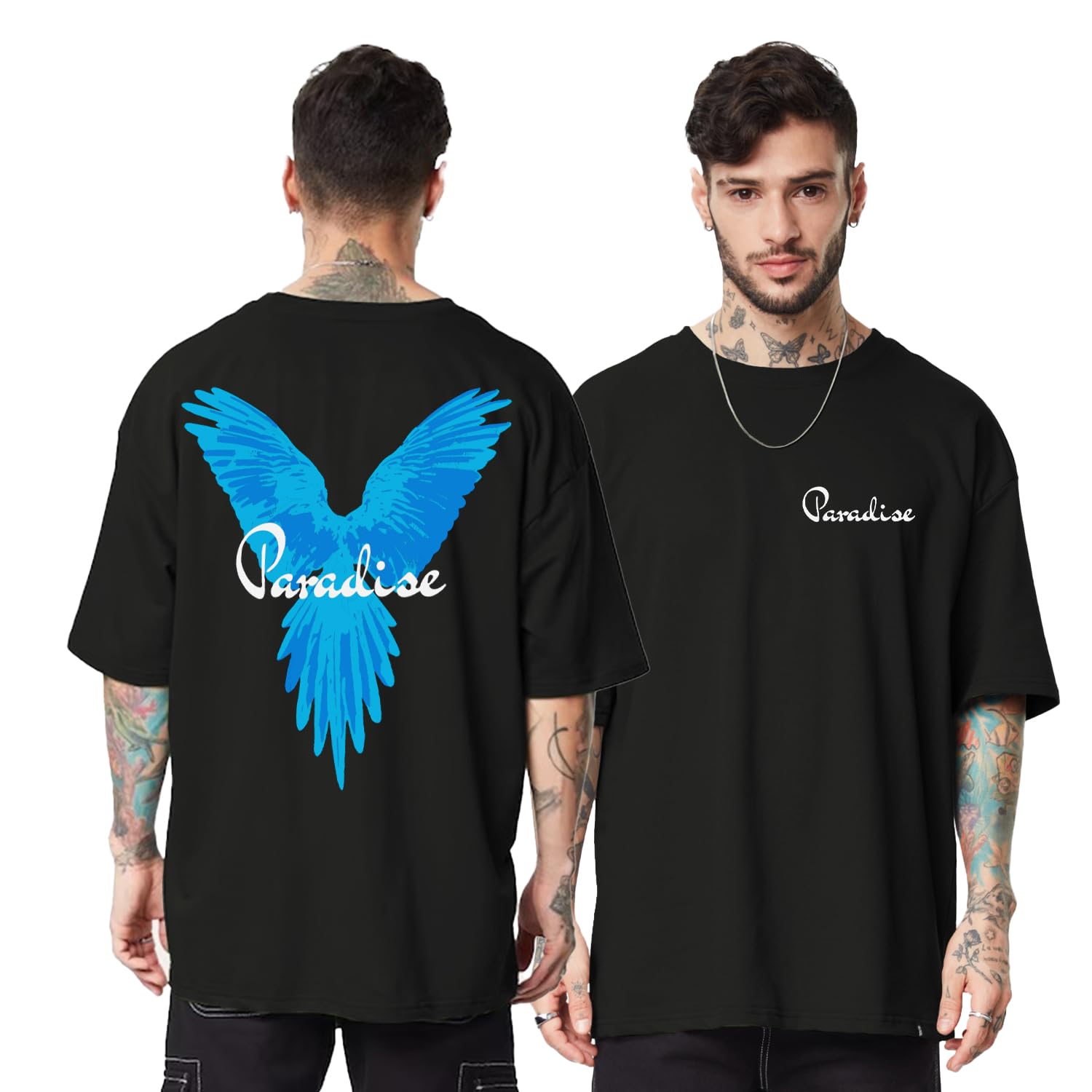 Jump Cuts || Men || Printed Paradise || Round Neck || 3/4th Sleeve || Cottonblend || Oversized || T-Shirt