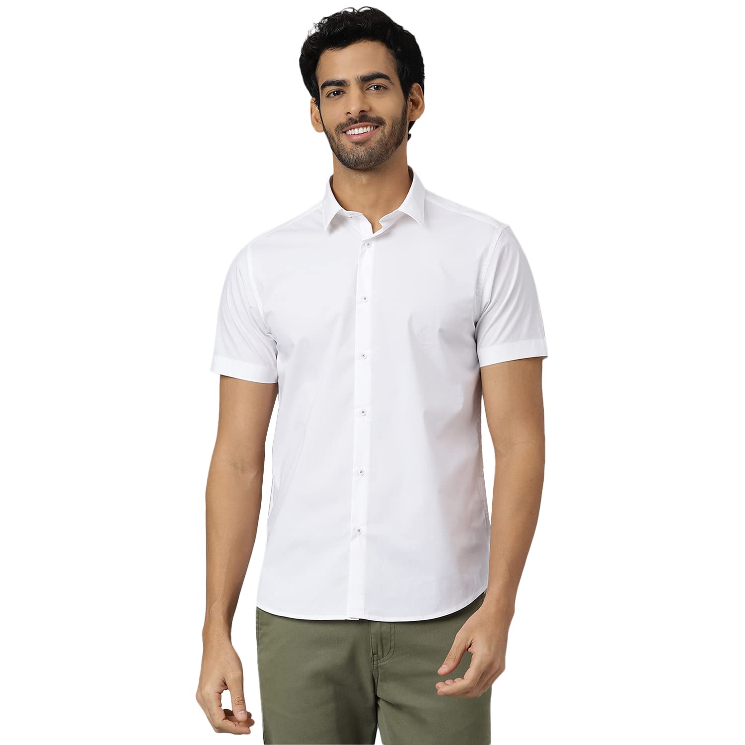 KINGDOM OF WHITE Kinetic Half Sleeves Shirt with Regular Collar Casual Shirt | Cotton Blend Fabric, Half Sleeve, Regular Collar Shirt for Men, Slim Fit