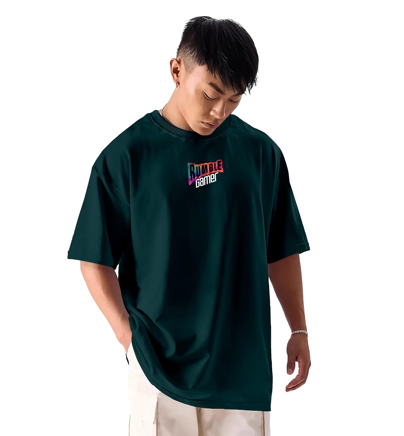 KYDA® Men’s Oversized 100% Cotton Round Neck Front and Back Printed Tshirt (Pack of 1)