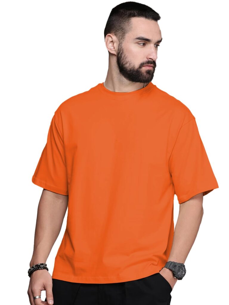 LEOTUDE Half Sleeve Oversized Tshirt for Men, Round Neck Cottonblend Drop Shoulder Solid T-Shirt (Color Multicolor)