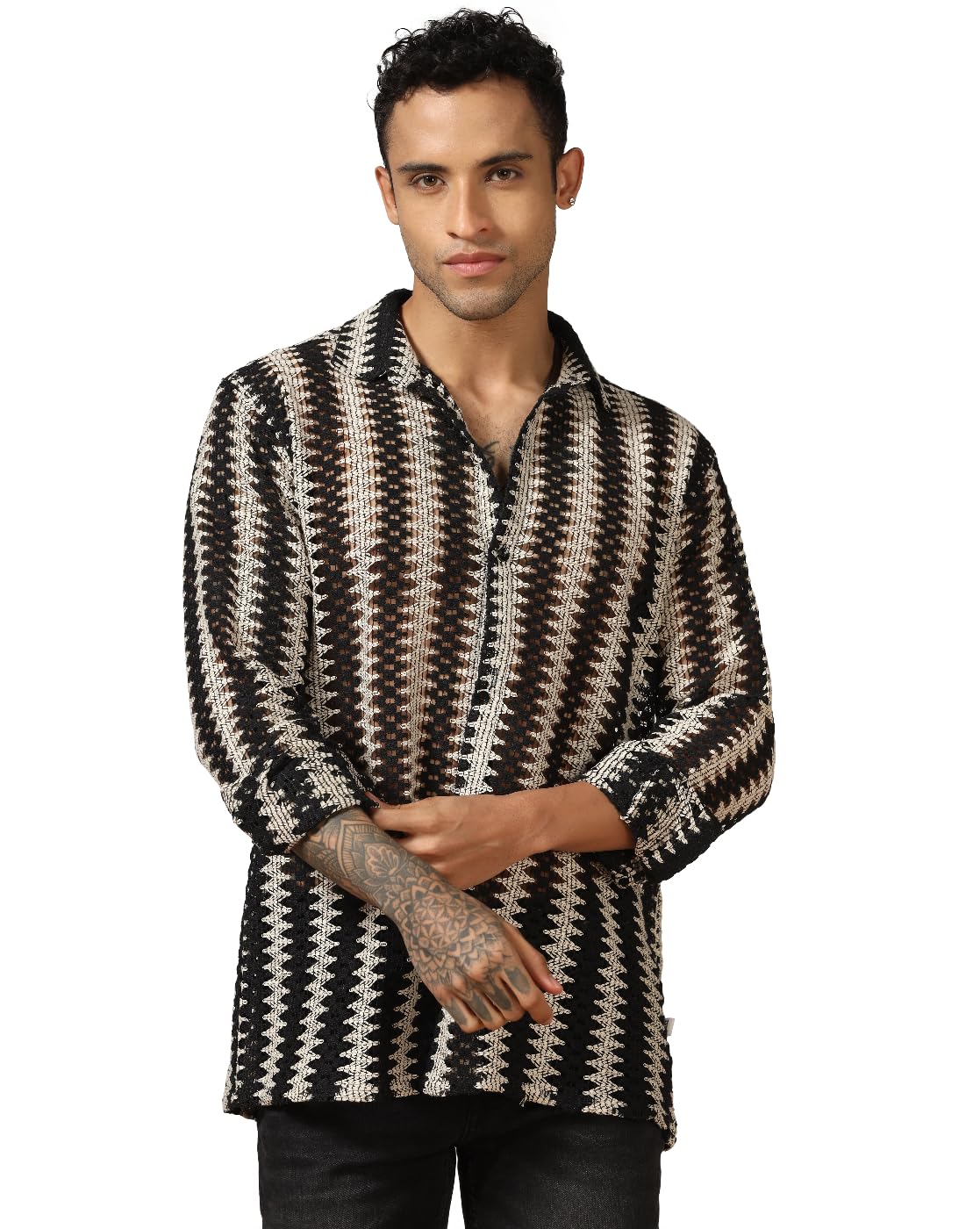 Leriya Fashion Shirt for Men | Crochet Shirt for Men | Black Casual Shirt for Men
