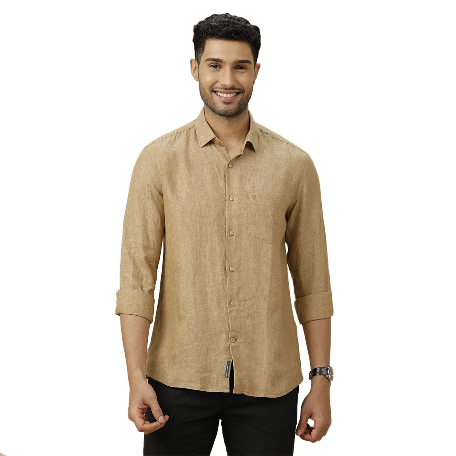 Linen Club Men’s Pure Linen Maroon Solid Contemporary Fit Full Sleeve Casual Shirt