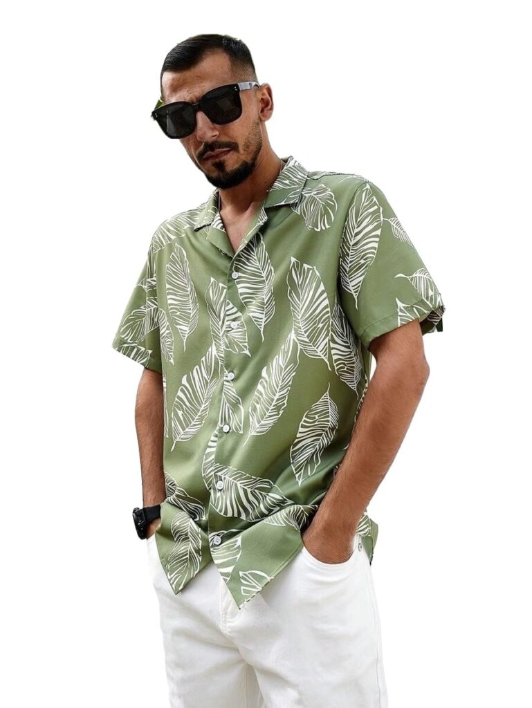 LookMark Men’s Print Vibrant Printed Half Sleeve Loose Fit Casual Shirt in Cotton Blend – Perfect for Beach Days, Everyday Comfort, and Effortless Style
