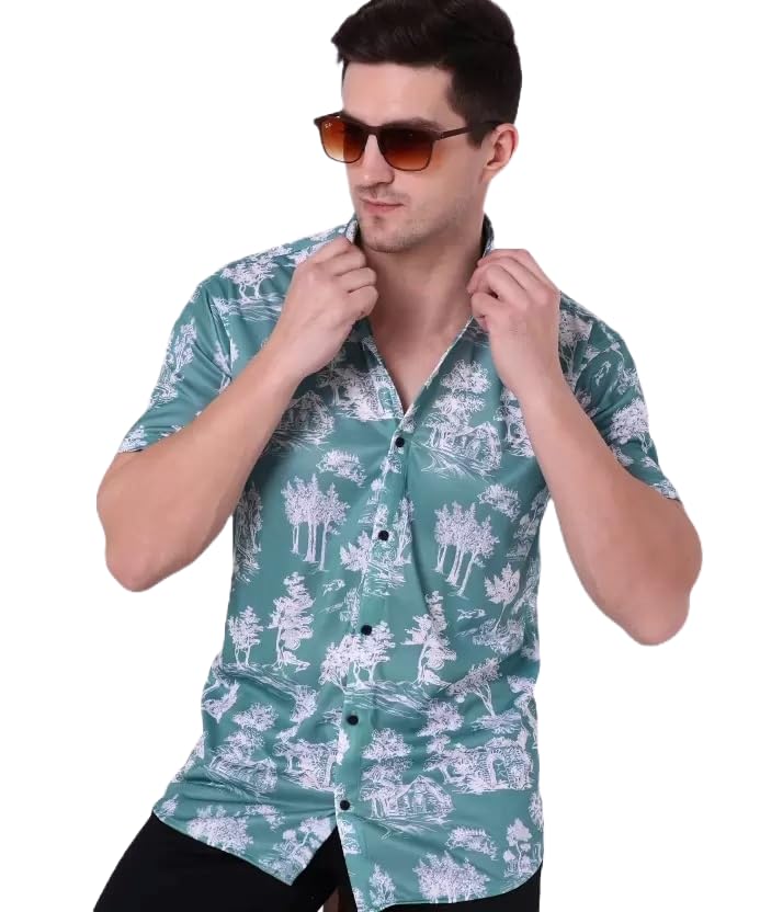 LookMark Men’s Stylish Lycra Blend Half Sleeve Shirt with Spread Collar – Featuring Trendy Prints for Casual Wear