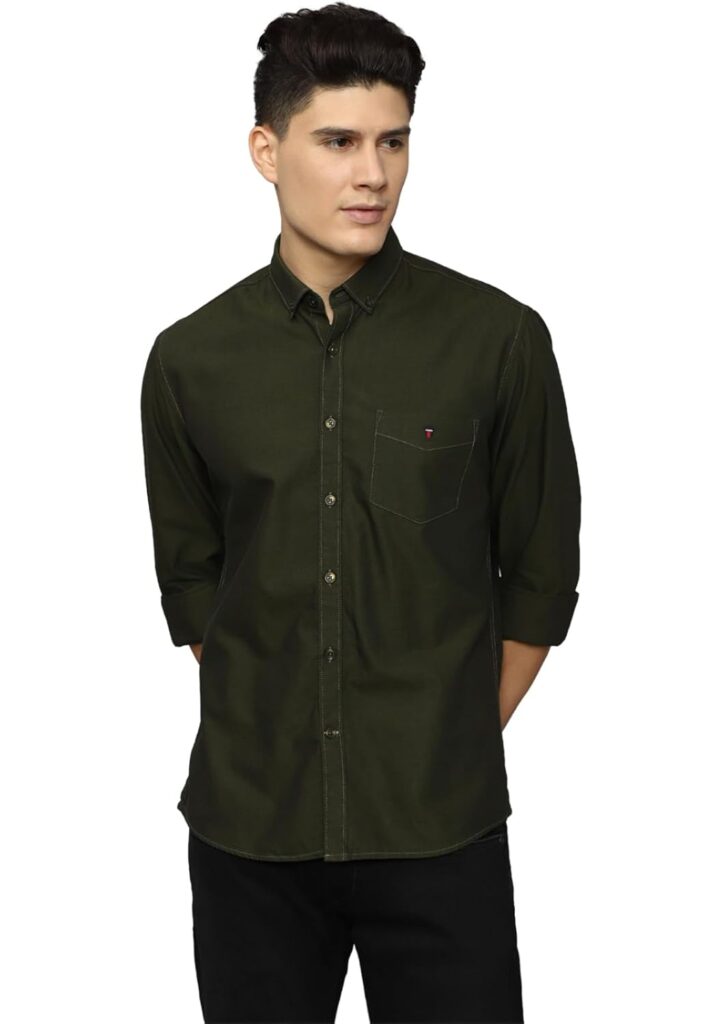 Louis Philippe Men’s Easy to Care Cotton Slim fit Solid Casual Shirt with Natural Stretch