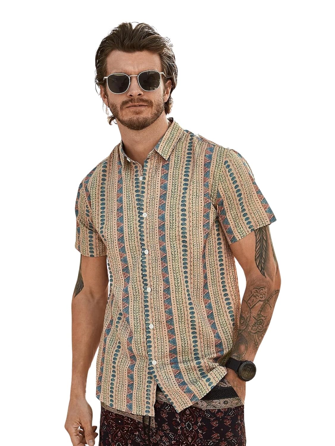 Lymio Men Polyester Stylish Slim Fit Printed Casual Shirt (Geo)