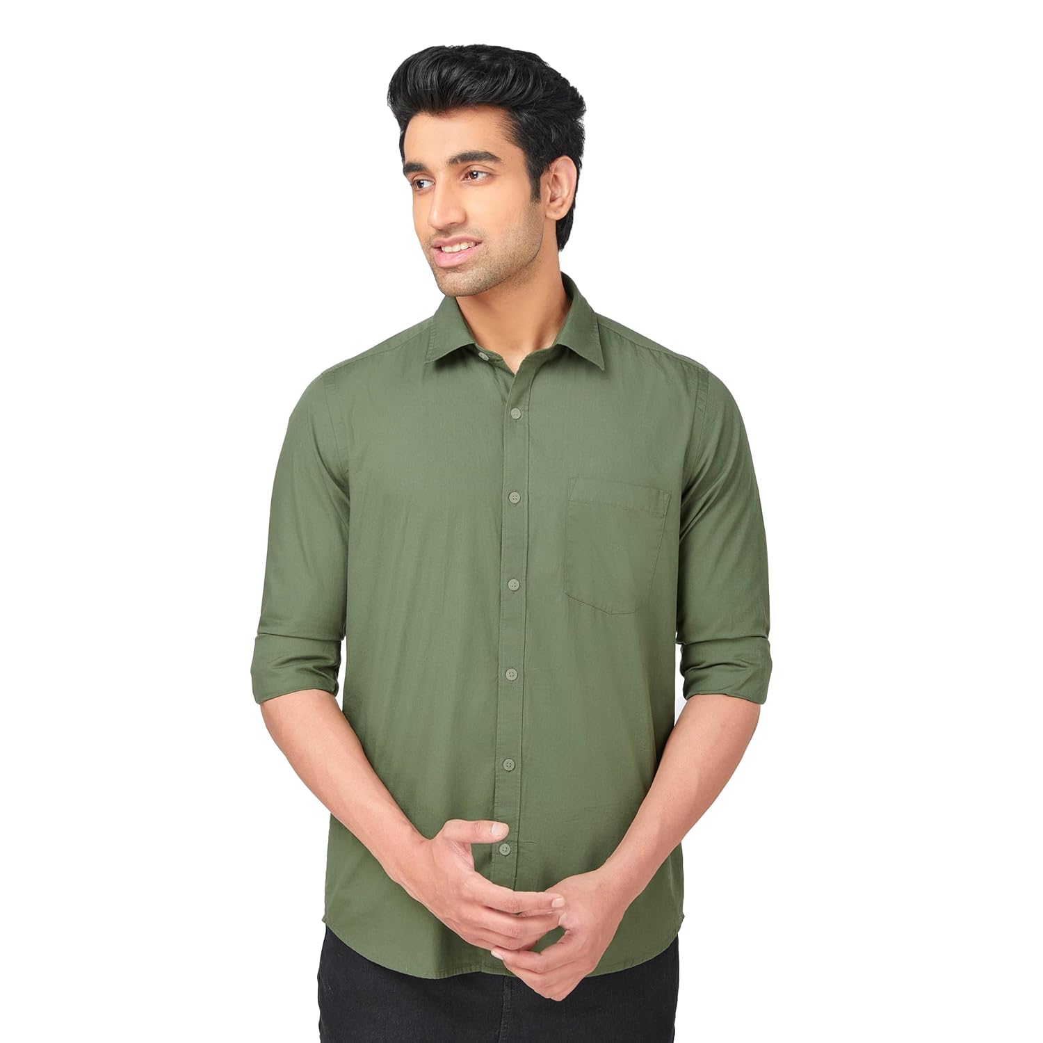MARKRICH Men’s Solid 100% Slim Stylish Full Sleeves Spread Collar Casual & Formal Cotton Shirt Crafted with Comfort Fit for Everyday Wear||Buttoned Single Pocket Design||