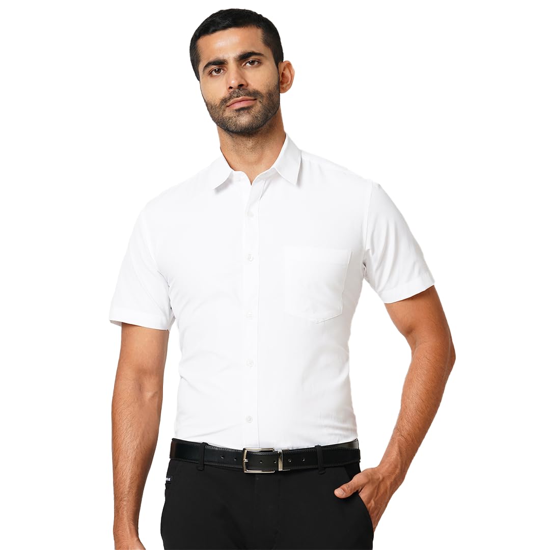 MARKRICH Men’s Solid Formal Shirt | Slim Fit Solid Half Sleeve Shirt | Buttoned Single Pocket Design | Half Sleeve Formal Shirt | Cotton Blend Solid Shirt Crafted with Comfort Fit for Everyday Wear