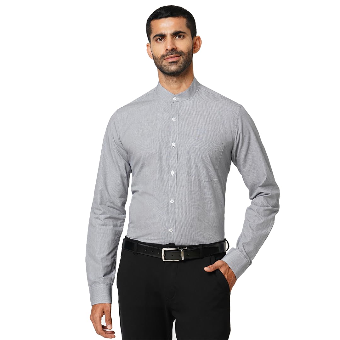 MARKRICH Men’s Solid Slim Fit Shirt for Men | Striped/Solid Casual & Formal | Band Collar Shirt with Long Sleeves | Striped Shirts for Formal Wear & Solids for Casual wear(Available in Both Options)