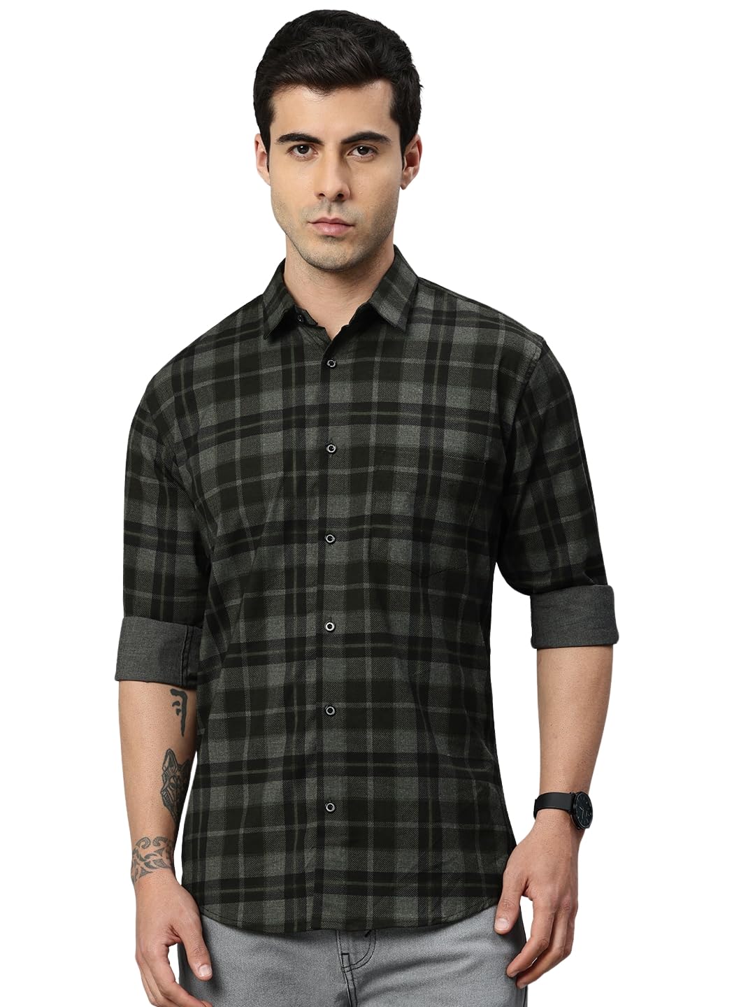 Majestic Man Comfort Slim Fit Cotton Blend Checked Casual Shirt
