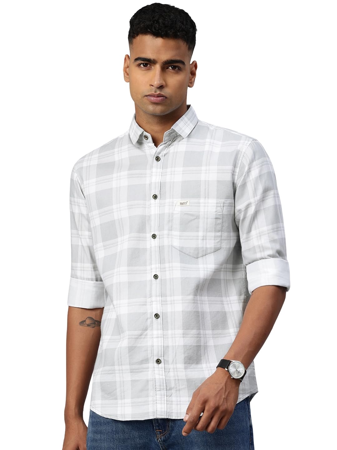 Majestic Man Comfort Slim Fit Pure Cotton Checked Casual Shirt