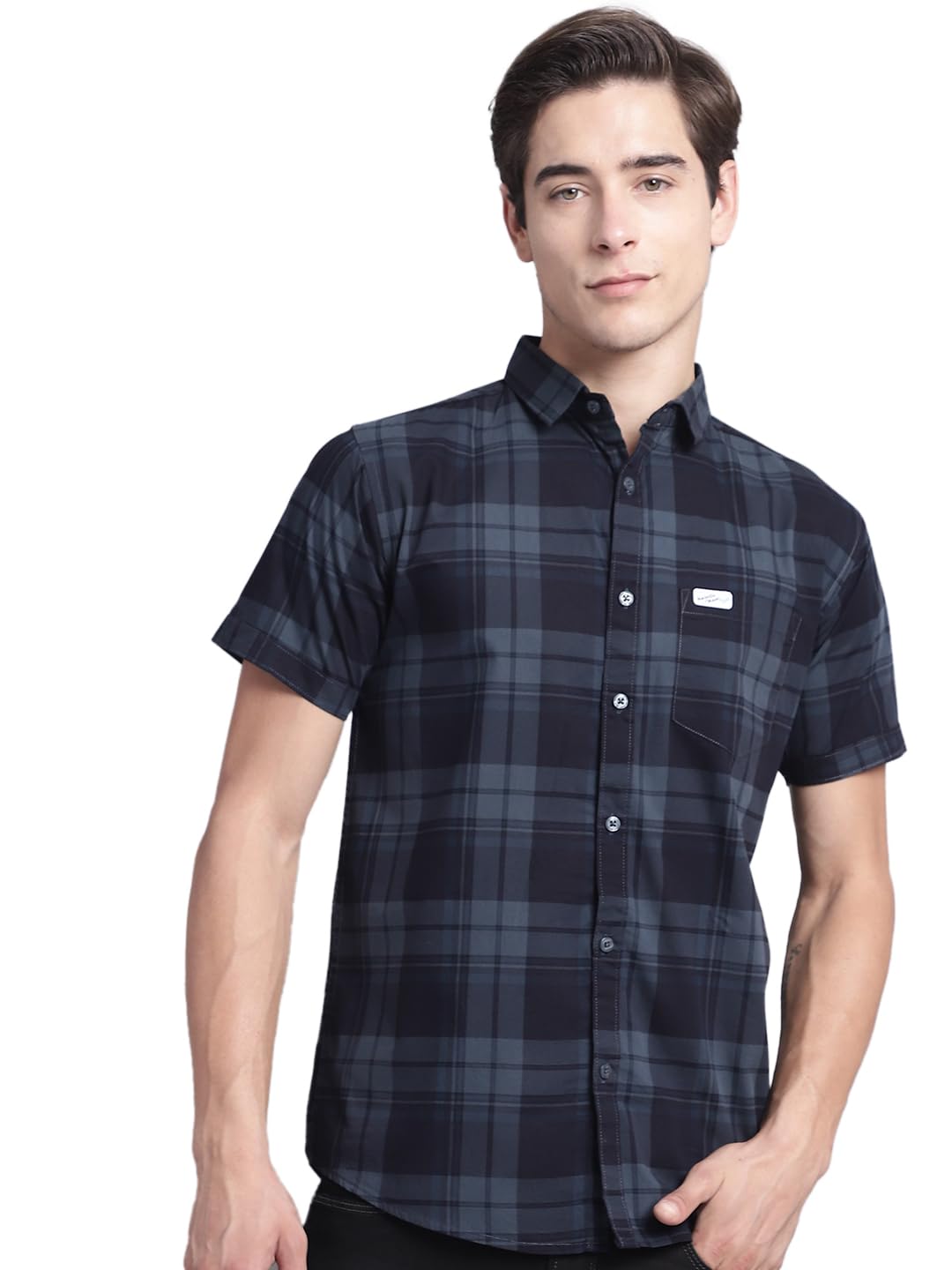 Majestic Man Men Cotton Checkered Half Sleeve Slim Fit Casual Shirt