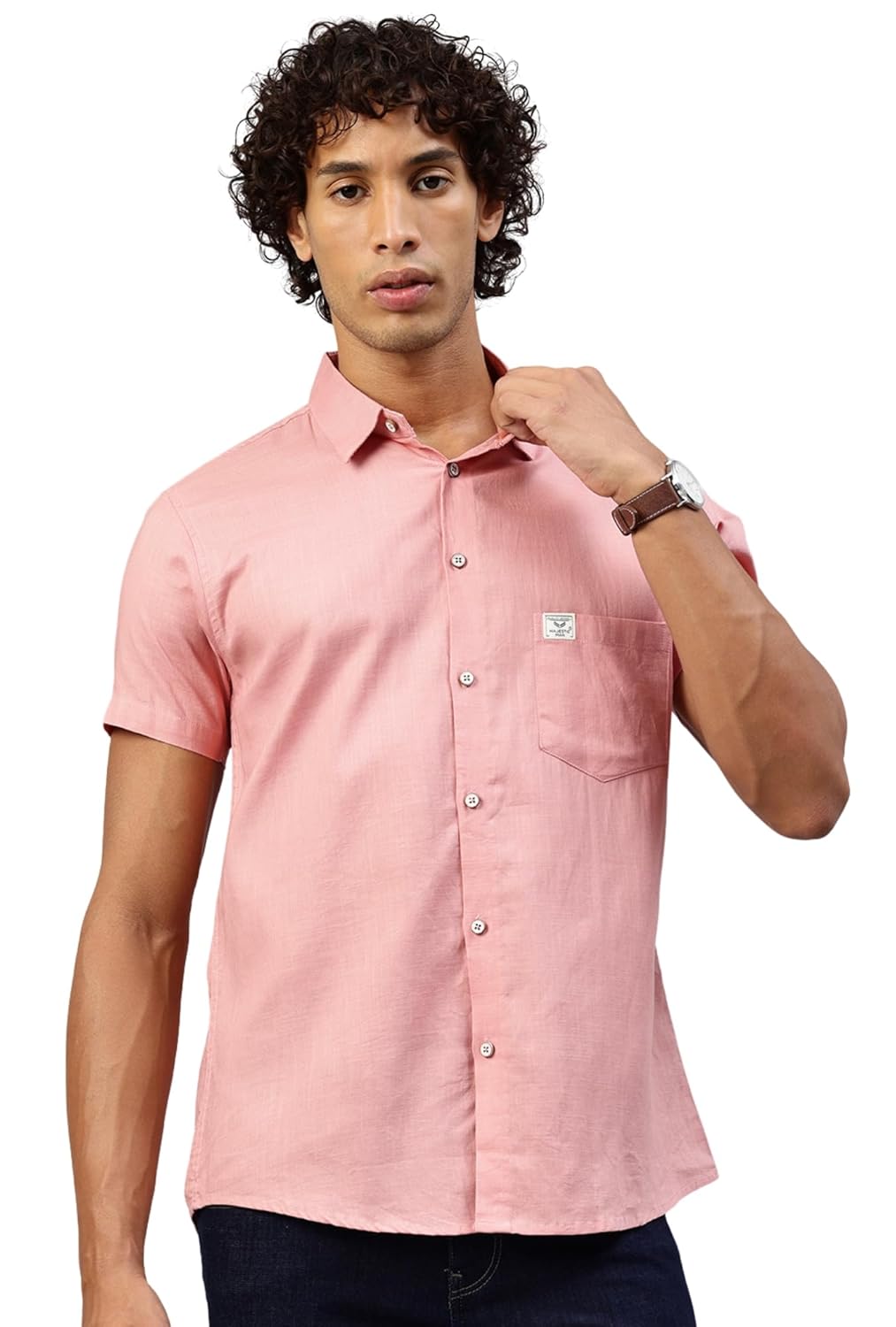 Majestic Man Men Slim Fit Pure Cotton Solid Half Sleeve Casual Shirt