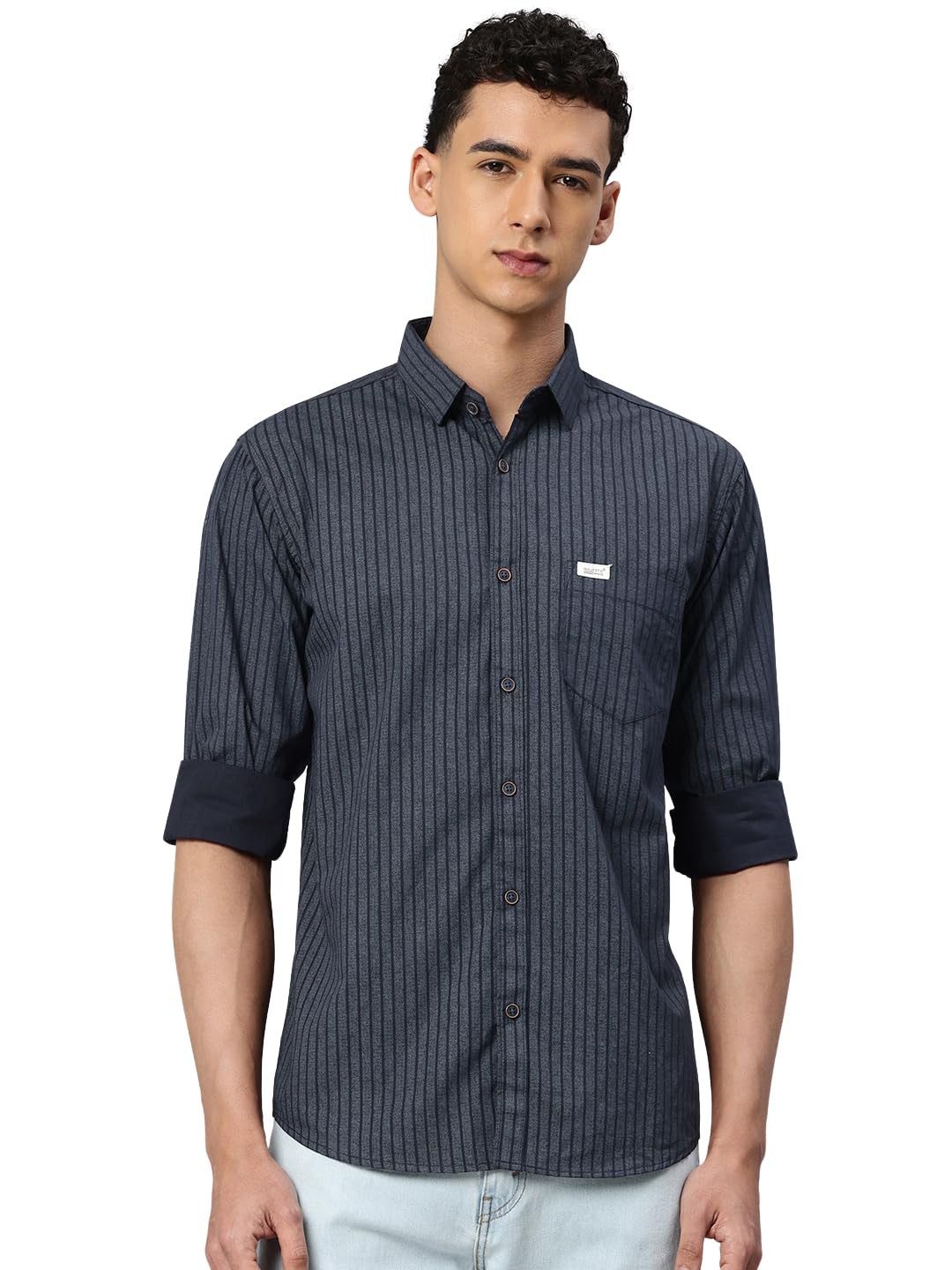 Majestic Man Pure Cotton Slim Fit Striped Casual Shirt