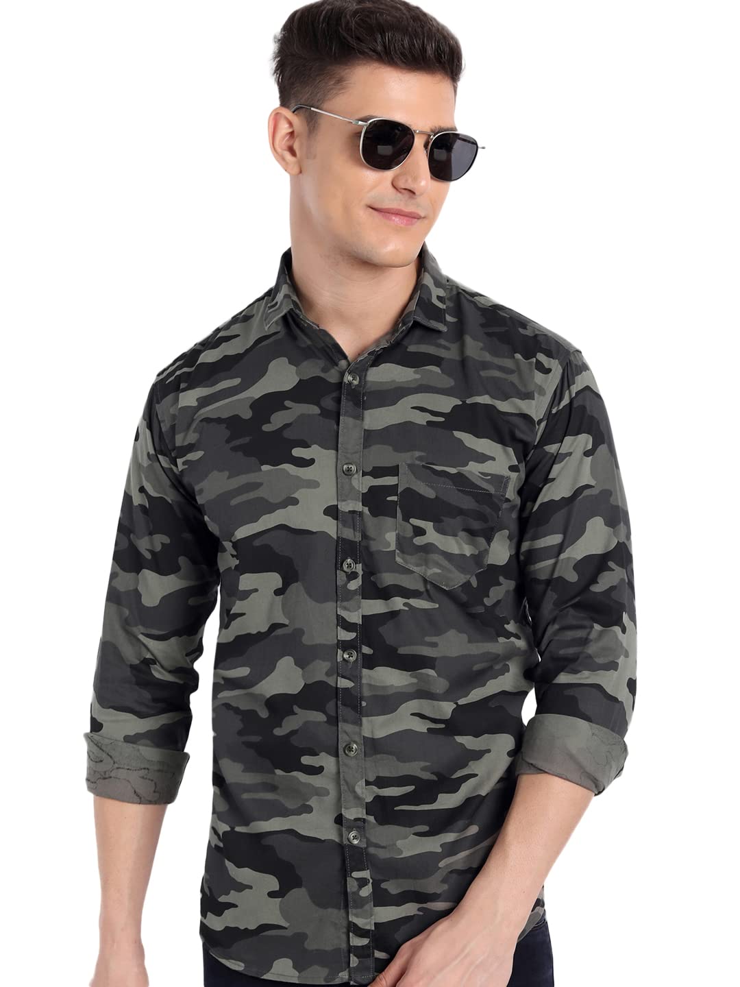 Majestic Man Slim Fit Cotton Camouflage Army Military Print Shirt for Men