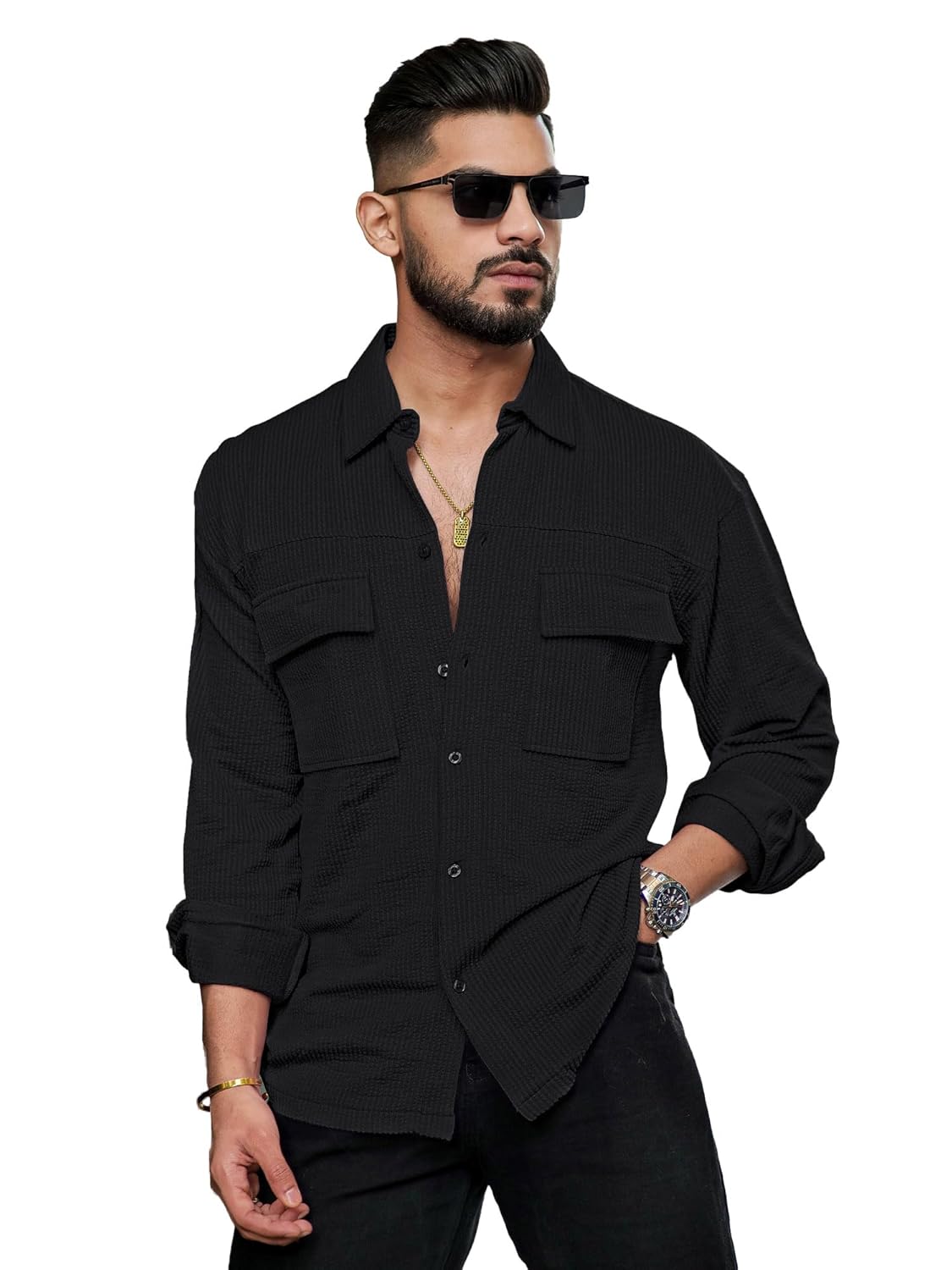 Maniac || Mens || Solid || 2 Pockets || Collared Neck || Full Sleeve || Oversized || Cotton || Shirt