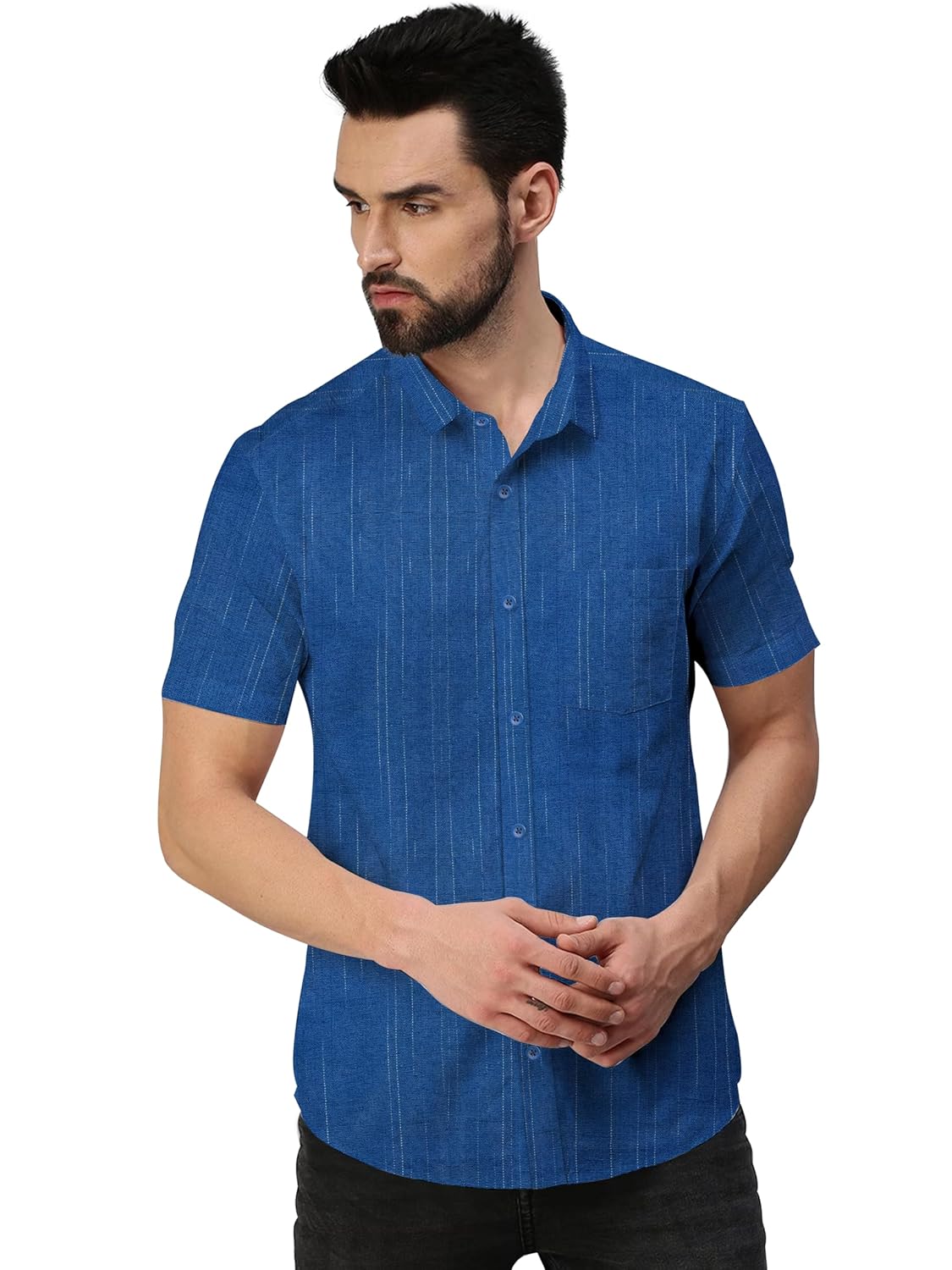 Men’s Khaadi Cotton Half Sleeves Casual Collar Neck Solid Shirt with Front Button