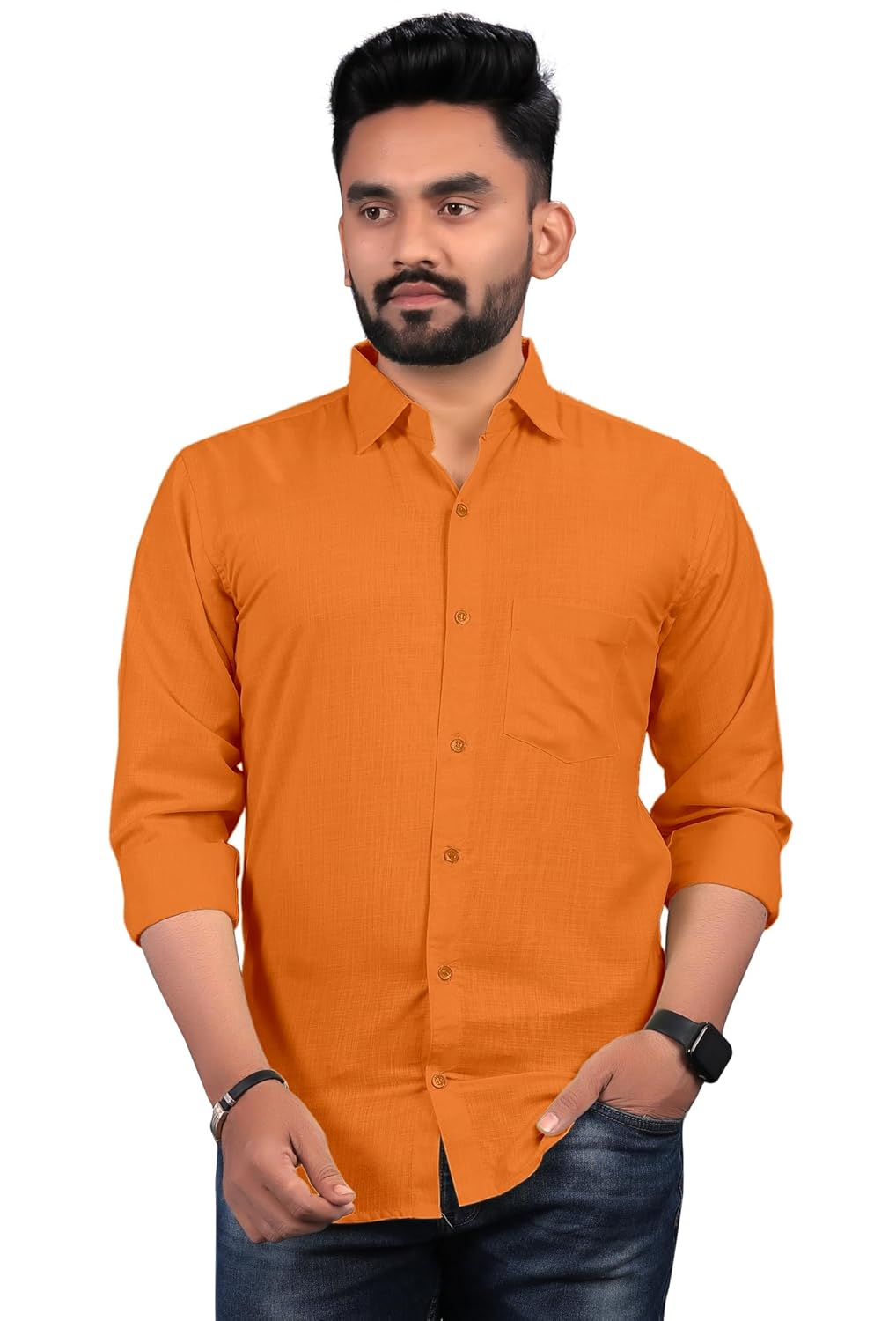 Men’s Pure Cotton Full Sleeve Cambric Shirt, Black, Solid
