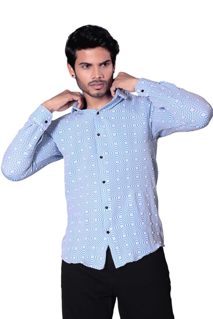 Men’s Stylish Branded Premium Geometric Print Cotton Popcon Stylish Wedding Full Sleeves Casual Shirt